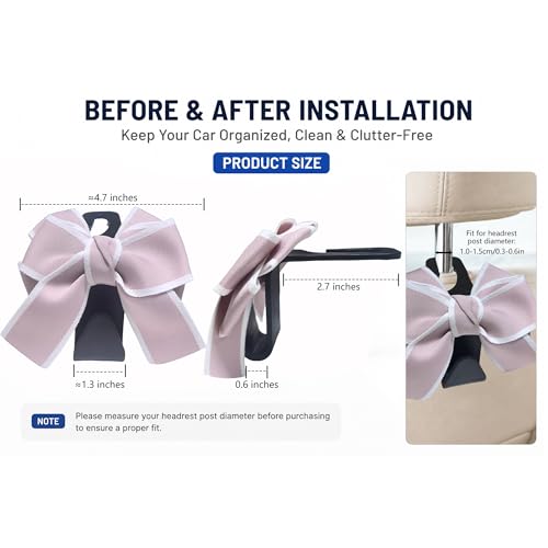 2 Pack Car Purse Hooks, Cute Bow Car Seat Headrest Hook Hanger for Purses and Bags (pink) - color: pink