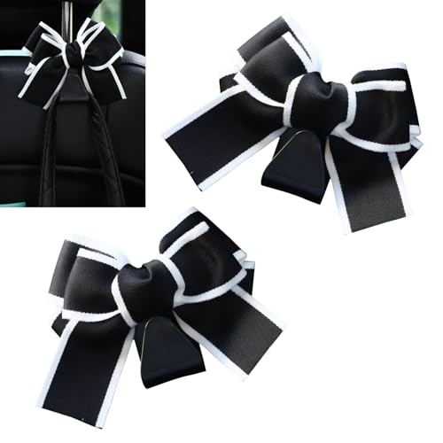 2 PCS Car Seat Headrest Hooks, Elegant Cute Bow Decorative Hanger, Portable Hanging Organizer for Umbrella Wallet Bag Mask, Universal Multi-functional Storage Interior for Cars (Black) - color: Black