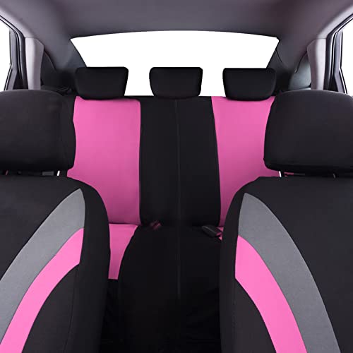 CAR PASS Line Rider Sporty Cloth 11PCS Universal Fit Car Seat Cover -100% Breathable with 5mm Composite Sponge Inside,Airbag Compatible,3zipper Bench(Full Set, Black and Pink) - color: Black and Pink, size: Full Set