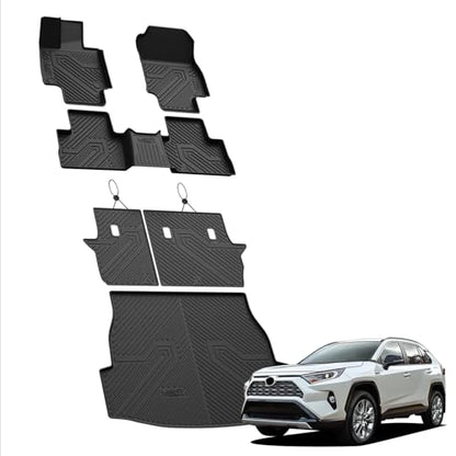 LASFIT Floor Mats & Backrest Mats & Trunk Mat for Toyota RAV4 2019-2025 (Not Fit Hybrid) All Weather TPE Custom Fit Floor Liners Car Mats Full Set Accessories, Lifespan 5 Years+, Black