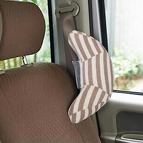 Kids Car Seat Travel Neck Pillow Soft Neck Support Cushion Car Seat Belt Cover Cushion Pillow Car Seatbelt Shoulder Pad Head Neck Support Pillow Seat Strap Pillow for Car Airplane Pushchair Travel - color: Coffee Strips
