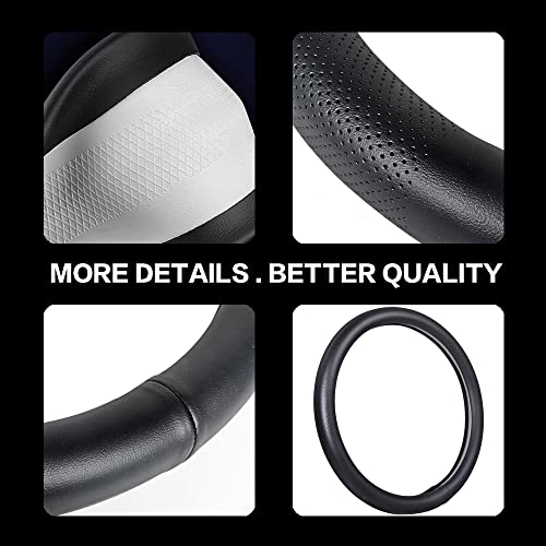 Car Steering Wheel Cover,Universal 15 Inch Premium Leather Car Steering Wheel Cover,Best Grip,Perforated Design,Breathable,Non-Slip,Sweat-Absorbent,Warm in Winter and Cool in Summer (Black) - color: Black