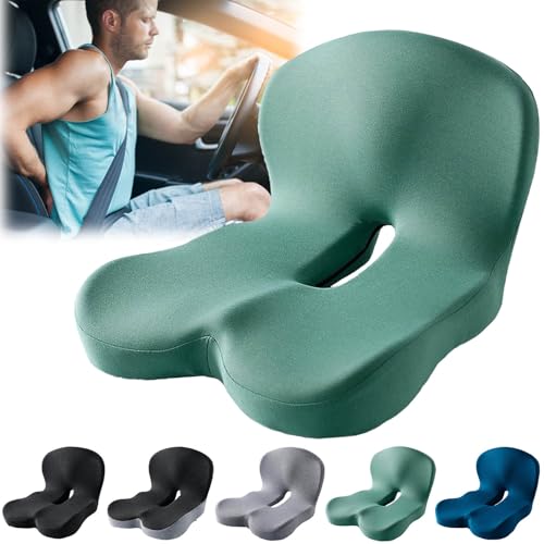 Back and Seat Cushion, Car Seat Cushion, Soothe+ Cushion, Memory Foam L-Shaped Integrated Seat Cushions Lumbar & Lower Back Support for Office Chair, Car (Green) - color: Green