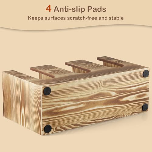 Wooden Coffee Cup and Lid Organizer for Countertop, 3 Compartments Cup Holder Dispenser, Fits 16–24 oz Disposable Cups, Coffee Bar Cup Organizer, Breakroom Kitchen Counter Cup Holder