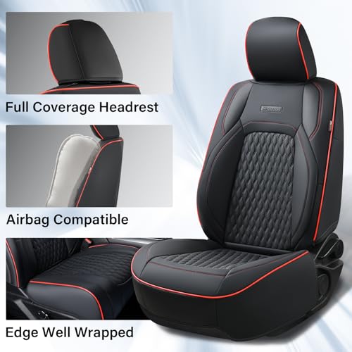 Coverado Seat Covers Dodge RAM 1500, Curved Front Waterproof Leatherette Seat Covers for Car Compatible with 2009-2018 Dodge Ram 1500, 2010-2024 Ram 2500 3500 Dodge RAM Trucks, Red line - color: Red line, size: Curved Front&No Rear