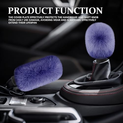 2PCS Plush Car Gear Shift Knob Cover & Handbrake Cover, Shift Knob Protector, Soft Fluffy Gear Handbrake Protective Sleeves, Shifter Lever Brake Handle Warm Plush Set for Cars (Dark Blue) - color: Dark Blue