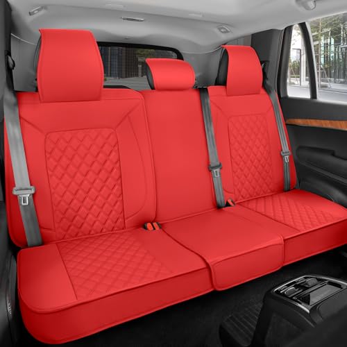 MotorBox Premium Napa Leather Rear Seat Cover - Semi Universal Fit for Most Cars, Truck & SUV - Red Back Seat Protector - Anti-Slip, Durable Bench Cover - Easy Install, Luxury Car Interior Upgrade - color: Red Diamond