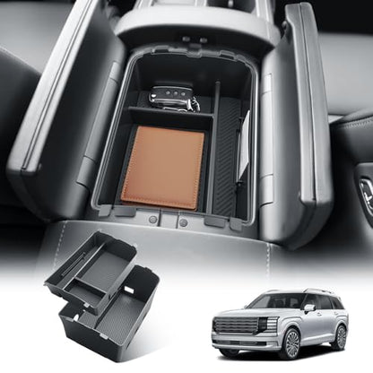 BIBIBO 2Packs for 2026 Hyundai Palisade Center Console Organizer 2026 Hyundai Palisade Calligraphy Console Tray 2026 Palisade Console Insert Tray 2026 Palisade (ONLY FIT 7-Seats Palisade Calligraphy) - color: Black-(Double Layer)-Black