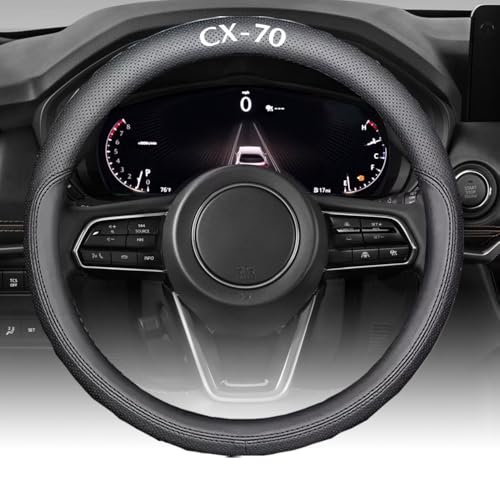 Custom Interior Accessories for Mazda CX-70 CX70 2025 2026 Steering Wheel Covers Leather Sporty Racing Faux Comfortable Handle 1Pcs/Set(Black Stitching) - color: Black stitching, size: CX-70 2025-2026