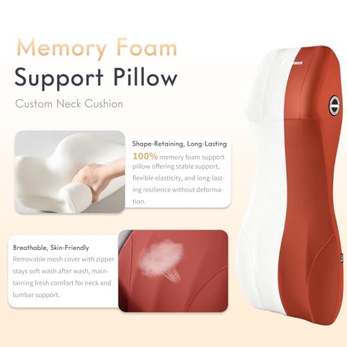 Memory Foam Car Seat Cushion with Lumbar Support Headrest Pillow 2-in-1 Ergonomic Back Support and Neck Pillow Car Cushion for Driving Seat Back Rest Pillow Pressure Sciatica Pain Relief, Red