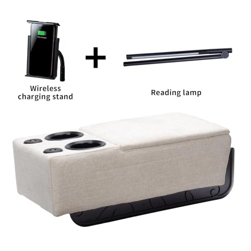 Removable Sofa Armrest, Dual Cup Holders Large Size Multifunctional Couch Caddy Storage Arm Rest with Power Wireless Charging Stand & LED Reading Light for Sofa Middle Seat Parts