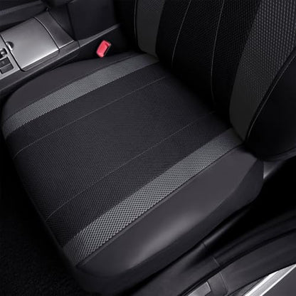 Flying Banner car seat Covers Full Set Faux Leather Air Mesh Breathable Man Lady Airbag Compatible Rear Bench Split 40/60 50/50 60/40 Truck Pick Up (Full Set - Low Back, Black Gray) - color: Black Gray