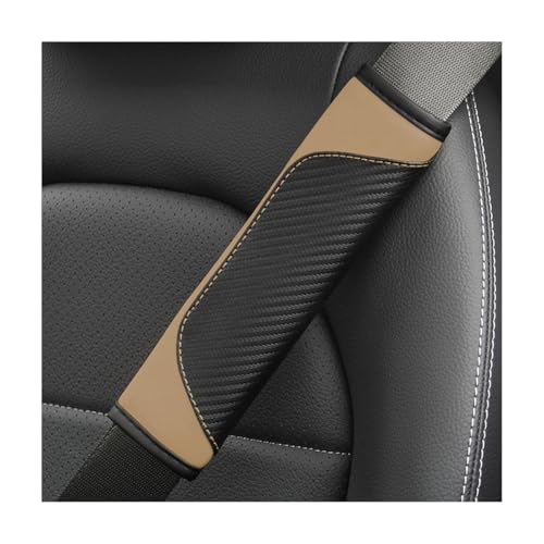 2PCS Carbon Fiber Car Seat Belt Cover, Leather Comfortable Soft Vehicle Seatbelt Pad for Shoulder & Neck, Automotive Interior Seat Strap Cushion Mat, Universal Fit (Black/Beige)