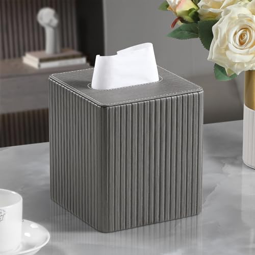 PU Leather Tissue Box Cover Square Tissue Box Holder with Magnetic Closure (Slate Grey Fluted) - color: Slate Grey Fluted