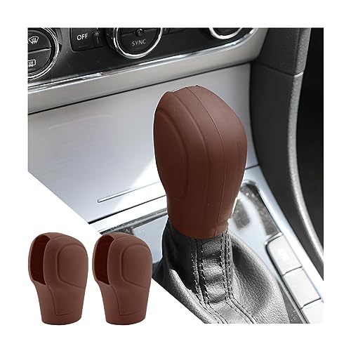 AICEL 2 Pcs Car Gear Shift Knob Cover, Elastic Silicone Car Automatic Shift Protector Cover, Universal Anti-Slip Auto Knob Gear Stick Protector for Men Women, Vehicle Accessories - color: Brown