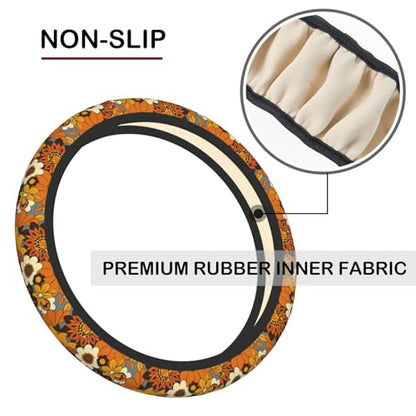 Bohemian Flowers Elastic Steering Wheel Cover, Non-Slip Breathable Neoprene Steering Wheel Covers, Women Car Accessories, Universal 15 Inch Fit Auto, Suvs, Truck - color: Bohemian Flowers