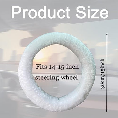 Fluffy Steering Wheel Cover for Women/Girls/Ladies Fuzzy Steering Wheel Cover Winter Warm Faux Wool Plush Car Wheel Cover Furry Steering Wheel Protector Universal Fit 15 Inch (White)