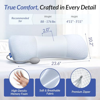 ZIKEE Inflatable Lumbar Support Pillow for Bed with Customized Lower Back Pain Relief & Support, Memory Foam Back Support for Side & Back Sleeping, Bed Pillow for Driving, Resting, Breathable Cover