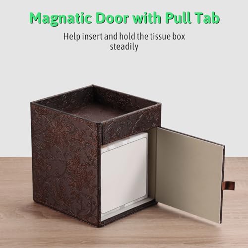 Tissue Box Cover, PU Leather Square Tissue Box Holder with Upper Storage Tray for Bathroom/Countertop/Nightstand/Office Table - Antique