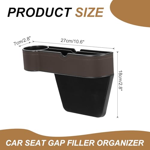 HARFINGTON Car Seat Gap Filler Organizer 10.6 x 7.1 x 2.8 Inch ABS+Leather Universal Car Organizer Storage Box Between Seat and Console (Left) with Cup Holders for Phone Keys, Brown - color: Brown