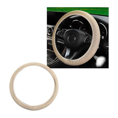 Wevdn Elastic Stretch Steering Wheel Cover, 15"×15" Microfiber Breathable Ice Silk Steering Wheel Protector, Anti-Slip Elastic Steering Wheel Cover for Men Women, Car Accessories (Beige) - color: Beige