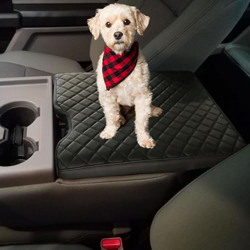 Zxiaochun Center Console Cover for Ford F150 2015-2026/F250 F350 F450 2017-2026 Leather Arm Rest Box Lid Middle Console Cover Armrest Box Protective Cover Accessories(40/20/40 Jump Seat Console Only) - color: Black