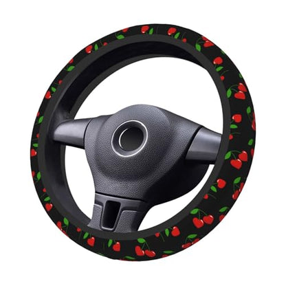 Cherry Hearts Elastic Steering Wheel Cover Non-Slip Breathable Steering Wheel Protector Fit Auto, SUVs, Truck - color: Cherry Hearts