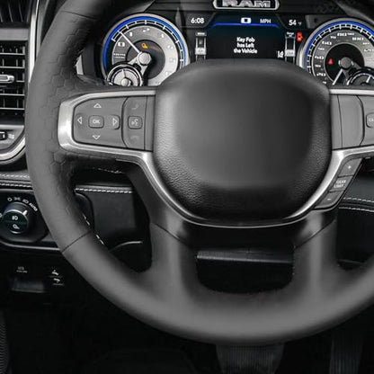 MEWANT Black Smooth and Embossed Artificial Leather Steering Wheel Cover for Dodge Ram 1500 Laramie Big Horn 2019-2021 - color: Black Smooth&Embossed Artificial Leather