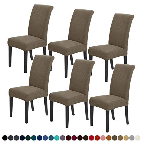 Joccun Chair Covers for Dining Room Set of 6,Dining Chair Slipcovers Stretch Dining Room Chair Covers Seat Protector,Washable Parsons Chair Cover for Home,Hotel,Banquet(Fossil,6 Pack) - color: Fossil, size: 6 Pack