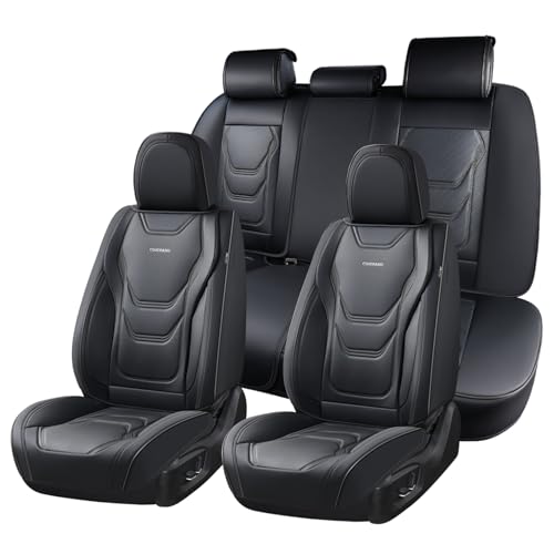 Coverado Car Seat Covers Full Sets, 5 Piece Car Seat Protector Waterproof Leather Seat Cushion Universal Fit for Truck Automotive Vehicles Black - color: Black, size: Full Set