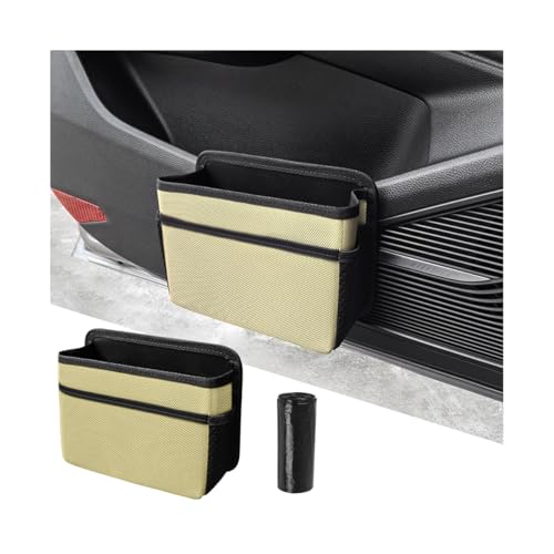 Car Trash Can, Foldable Mini Vehicle Trash Bin Garbage Organizer Holder, Waterproof Automotive Interior Hanging Dustbin Storage Bag Container Accessories, Universal for Most Cars (Beige) - color: beige