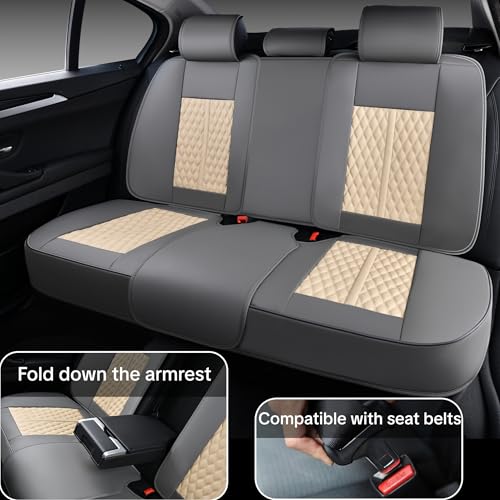 Car Universal Seat Cover, Khaki Seat Cover, 5-Piece Full Set, Waterproof and Wear-Resistant Artificial Leather, Protects Car Seats, with Lumbar Support, Fits Most Cars, Airbag Compatible - color: B_Light Taupe