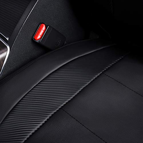 Flying Banner car seat Covers Protects Water Proof Faux Leather Carbon Fiber Front and Rear Bench (Black Black, Full Set - 9PCS) - color: Solid Black, size: Full Set -- 9PCS