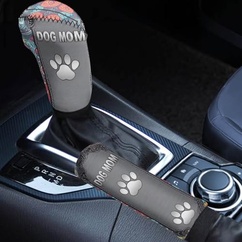 Dog Paw Print Fashion Car Handbrake Cover Gear Shift Knob Cover Set, Breathable Comfortable Car Gear Shift Knob Cover with Handbrake Cover, Auto Interior Accessories Decor, Set of 2 - color: Dog Paw - Grey