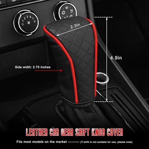 Car Gear Shift Cover, Scratch Resistant Gearshift Knob Protector with Hook-and-Loop Fastener, Universal Leather Gear Knob Protective Cover for Most Vehicles, Car Accessories (Black & Red)