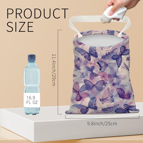 Hanging Car Garbage Bag, Cute Car Trash Can Bag, Automotive Accessories for Women Men Cute Blue Purple Butterfly - color: Cute Blue Purple Butterfly