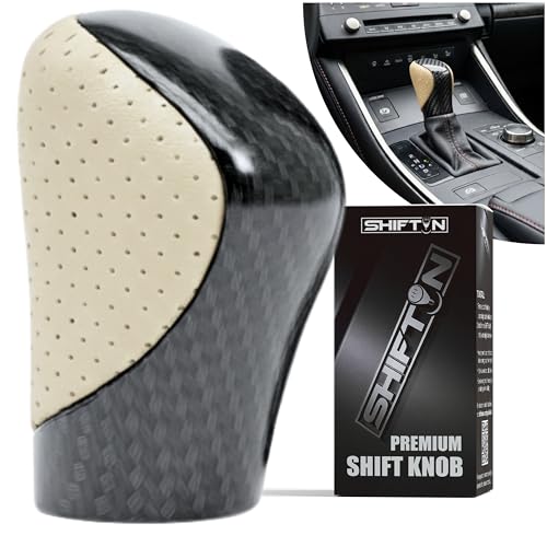 Gear Shift Knob Shifter for Lexus ES300h ES350 GS200t GS350 GS450h GX460 IS250 IS300 IS350 IS500 NX200t NX300h RC300 RC350 RX350 RX450 F-Sport (Beige Ivory Leather/Carbon Pattern) - color: Beige Ivory Leather / Carbon Pattern