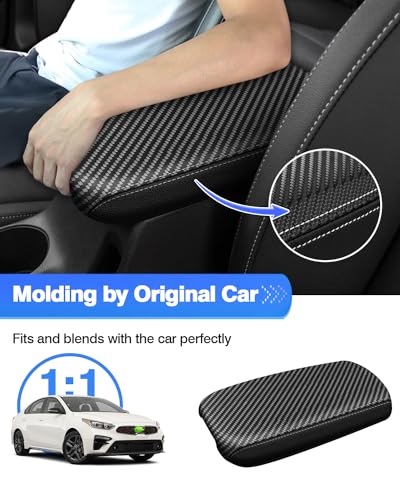 Autorder Center Console Cover for Kia Forte 2019-2024 Accessories Carbon Fiber Armrest Cover Anti-Scratch Middle Console Pad Leather Armrest Protector - size: 2019-2024 Kia Forte