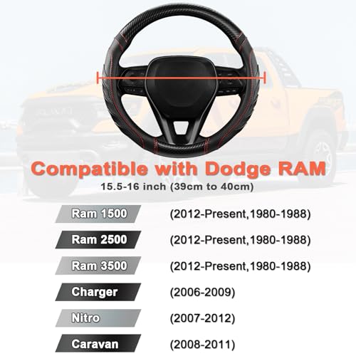 West Llama Customized Auto Car Steering Wheel Cover for Dodge RAM 1500 2500 3500, 15.5-16 inch(Black+Red-Large Size) - color: D-Black+Red