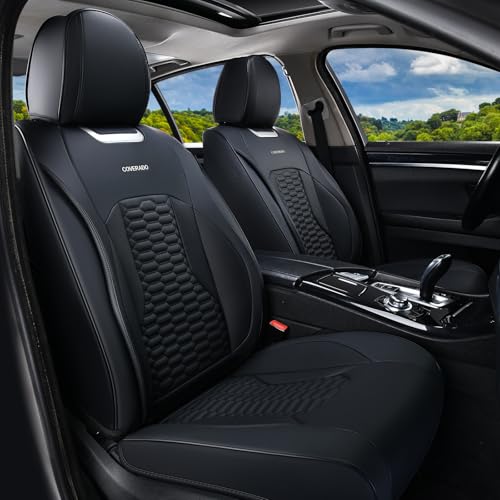 Coverado Seat Covers Front Seats, Luxury Leather Black Car Seat Cover, Waterproof Automotive Car Seat Covers Protector Interior Accessories Universal Fit Most Sedans, SUVs, Pick-up Trucks - color: Black, size: Front