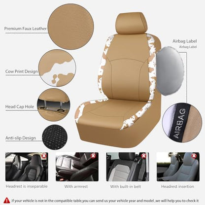 CAR PASS Cow Print Faux Leather Car Seat Covers & Cow Car Mats & Cow Steering Wheel Cover Seat Belt Pads Universal fit for SUV,Van,Saden,Truck Cute Car Accessories Automobile Interior Sets All Beige - color: Cow Print Beige