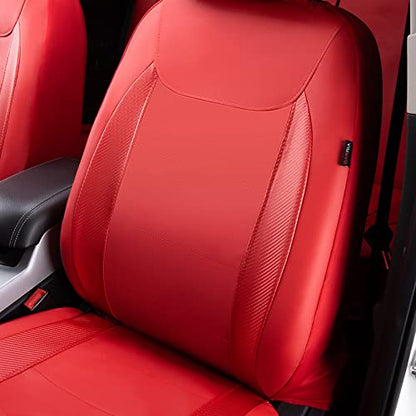 Flying Banner car seat Covers Protects Water Proof Faux Leather Carbon Fiber Fronts Rear Bench Covers (Red Red, Full Set - 8PCS) - color: Red Red, size: Full Set -- 8PCS