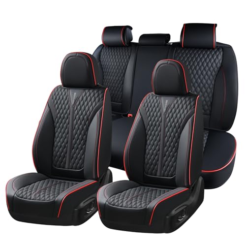 Coverado Car Seat Covers Full Set, Nappa Leather Seat Covers for Cars, Waterproof Front Seat Covers and Back Seat Covers, Car Seat Protector, Car Seat Cover Universal Fit for Most Cars, Black&Red - color: BlackRed, size: FullSet
