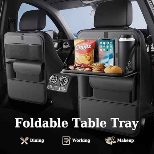 Coverado Car Backseat Organizer with Tablet Tray, Nappa Leather Organizer for Car Seat Back, Waterproof Car Seat Organizer with Touch Screen, Seat Protector Kick Mats for Kids - size: 1 Pack