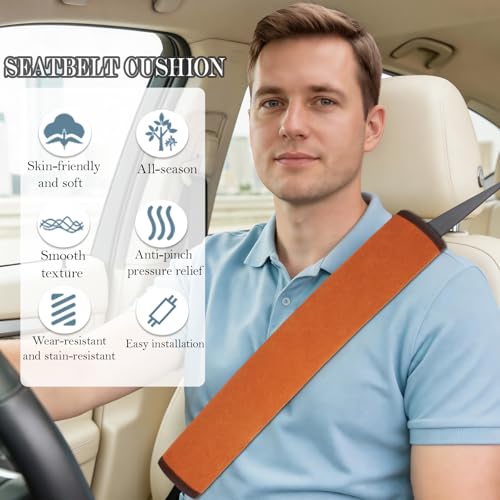 Extended Seat Belt Cover Pad, 2 Pack Soft & Comfortable Universal Seatbelt Covers for Adults and Kids, Fits Car Seat Belts, Armrest, and Backpacks (Brown) - color: Brown