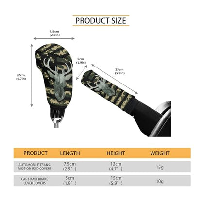 Camouflage Deer Car Handbrake Cover Gear Shift Knob Cover American Flag Auto Interior Accessory 2 Piece for Women Men - color: Deer American Flag Camouflage