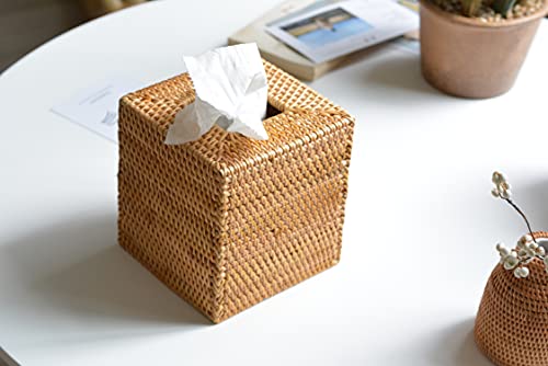 Rattan Tissue Box Cover Square, Hand Woven Wicker Tissue Holder, 5.5 x 5.5 X 5.7 inch, Natural - color: Natural, size: Square (5.7"H)