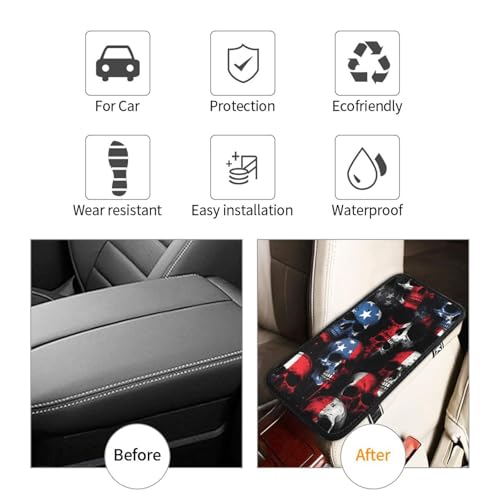 Universal Car Center Console Cushion Pad, American Flag Skull Soft Waterproof Car Center Console Cover Auto Armrest Seat Box Cover Protector for Most Vehicle SUV Truck Car - color: American Flag Skull