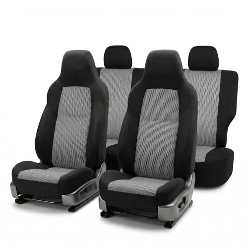 FH Group Automotive Full Car Seat Covers for SUV, Trucks, Sedan and More - Universal Fit Front High Back & Rear Solid Bench Design Interior Accessories - 3D Air Mesh Fabric Center Panel - Gray - color: Gray, size: Full Set