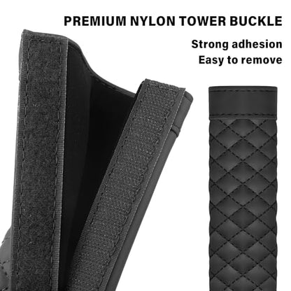 2PCS Car Seat Belt Cover Pad,Soft Leather Seatbelt Covers Breathable Seatbelt Cushion with Plaid Design,All Seasons Universal Car Interior Accessories Seat Belt Cover for Kids & Adults (Black)
